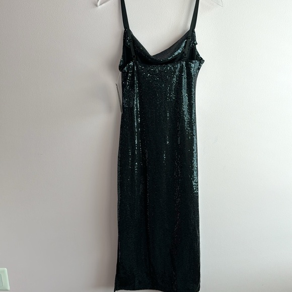 bebe size M Cowl Neck All Over Sequin Shimmer Black Stretch Maxi Dress NEW - Picture 6 of 9
